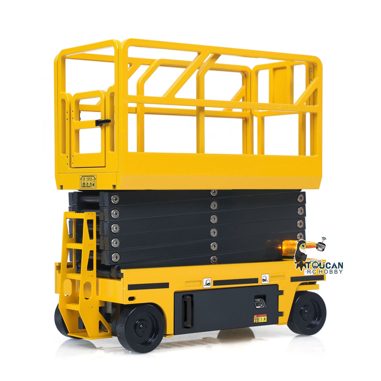 CUT 1/14 RC Hydraulic Aerial Work Platform Yellow Side View TOUCAN Painted RTR Model