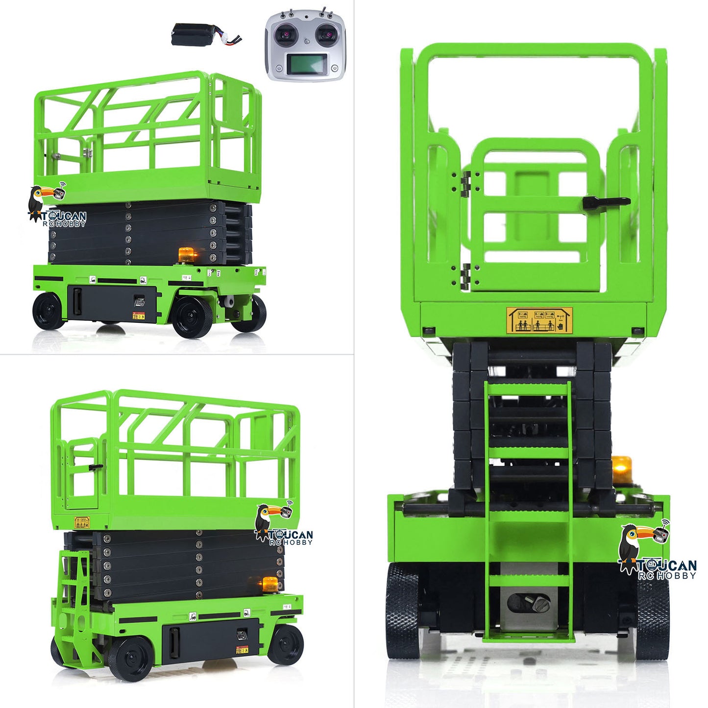 1/14 CUT Metal RC Hydraulic Aerial Work Platform Kawasaki Green Body With Rotating Warning Light