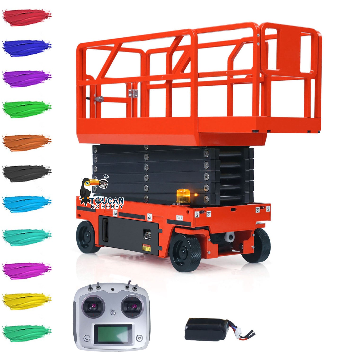 1/14 CUT CNC Metal RC Hydraulic Aerial Work Platform Scissor Lift Orange Red Full RTR