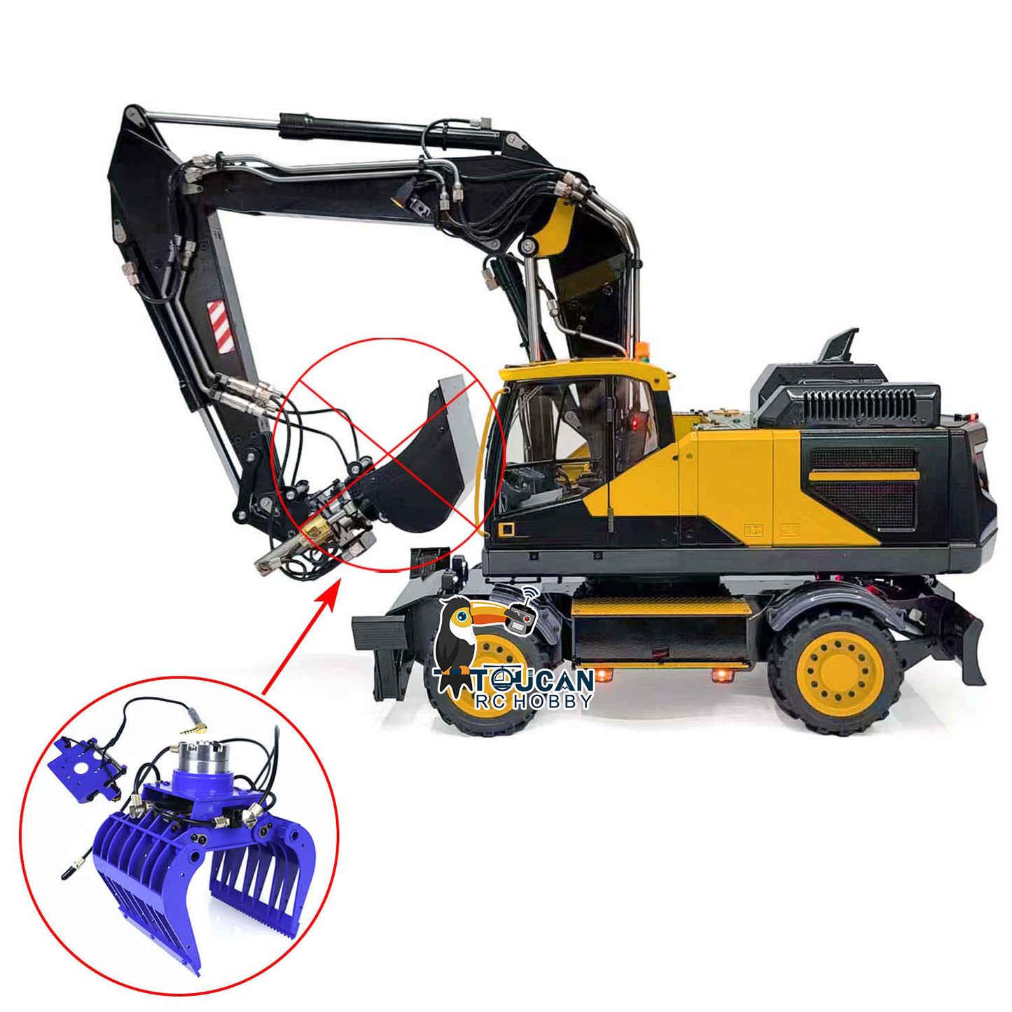 Metal 1:14 RC Hydraulic Digger 3-Arms EC380 Wheeled Remote Control Excavators Simulated Sound System AT9S RC Controller