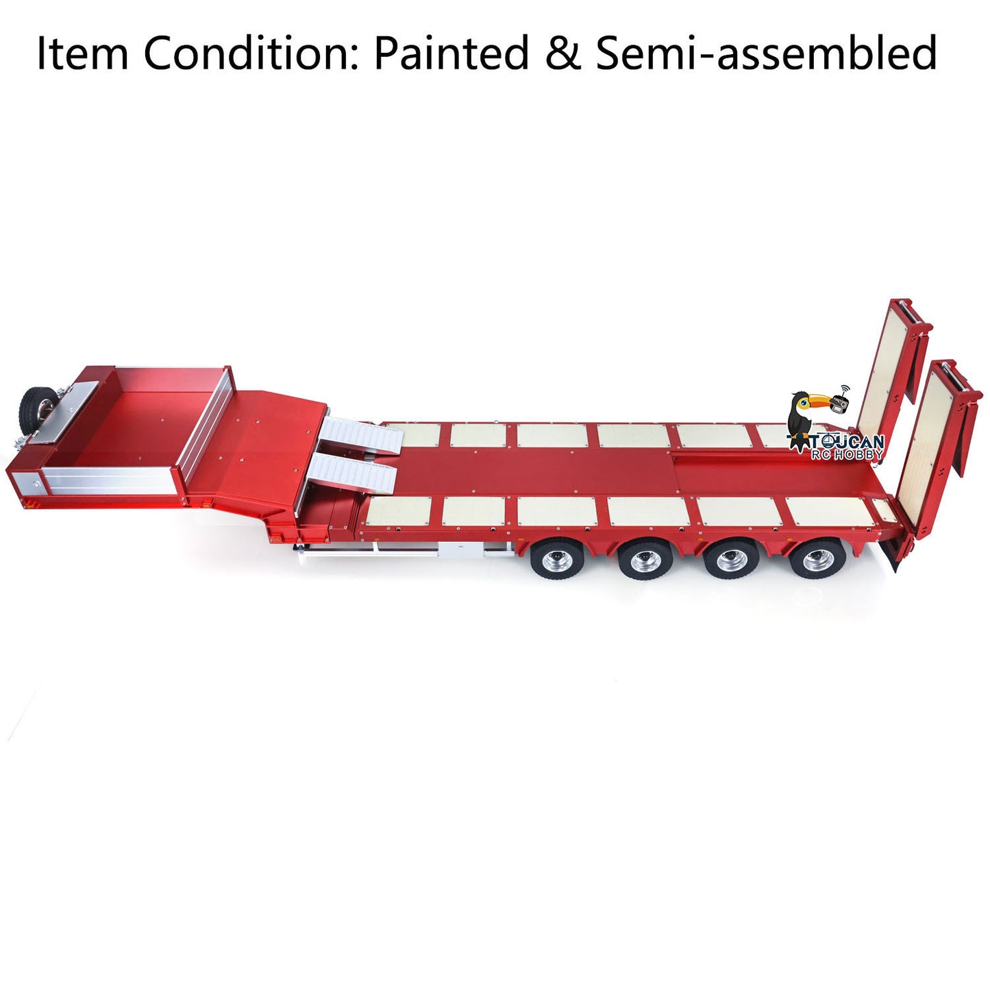 Degree 997-V2 1/14 Metal RC Gooseneck Trailer Red Version Profile View