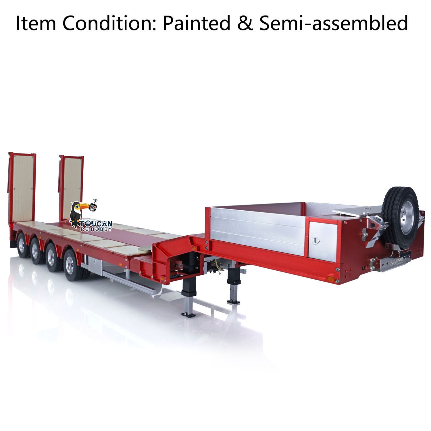 Degree 997-V2 1/14 Metal RC Gooseneck Trailer Red Version Side View