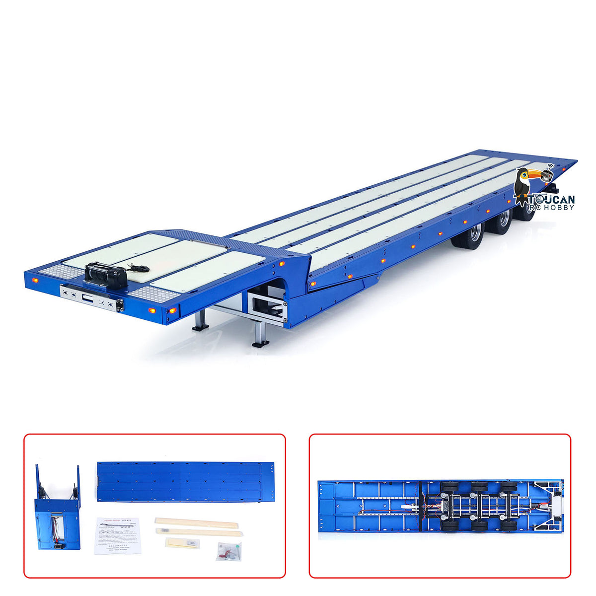 Degree DG-994 1/14 Metal 3-Axle Recovery RC Trailer blue version with heavy-duty flatbed
