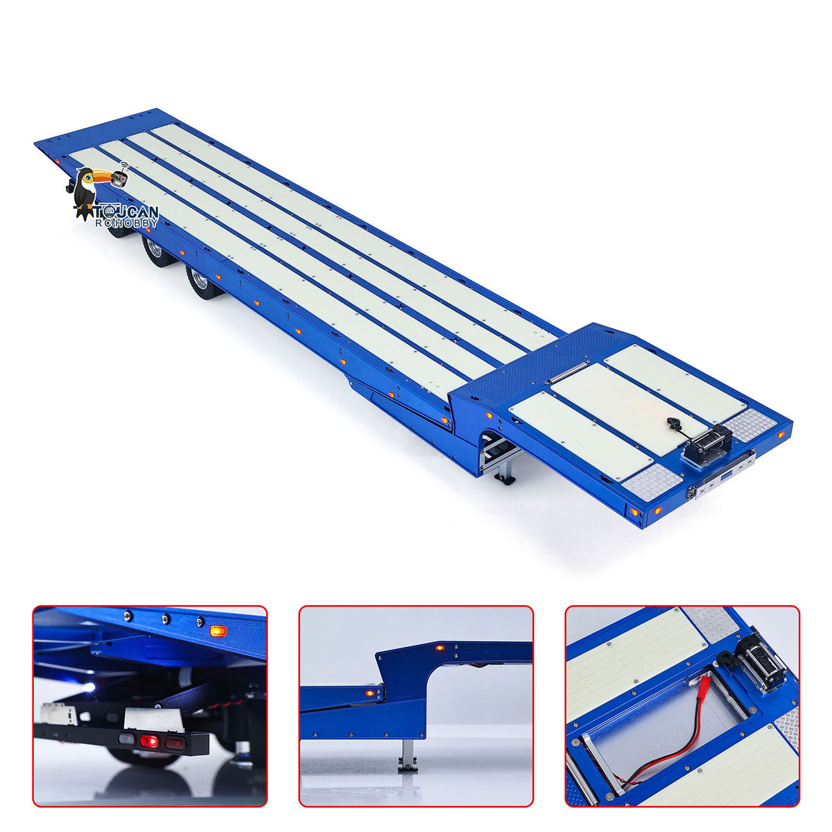 Degree DG-994 1/14 Metal 3-Axle Recovery RC Trailer blue version with detailed flatbed design
