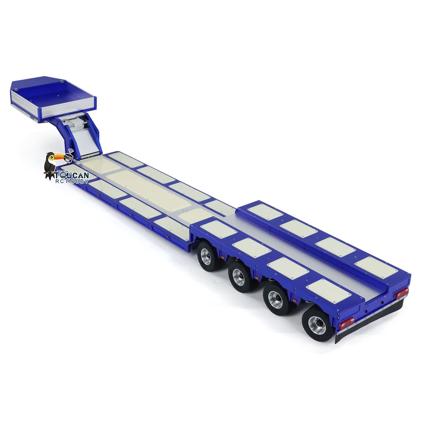 Degree DG-999 V2 1/14 4-Axle Metal RC Heavy Haul Trailer blue rear view with detailed chassis