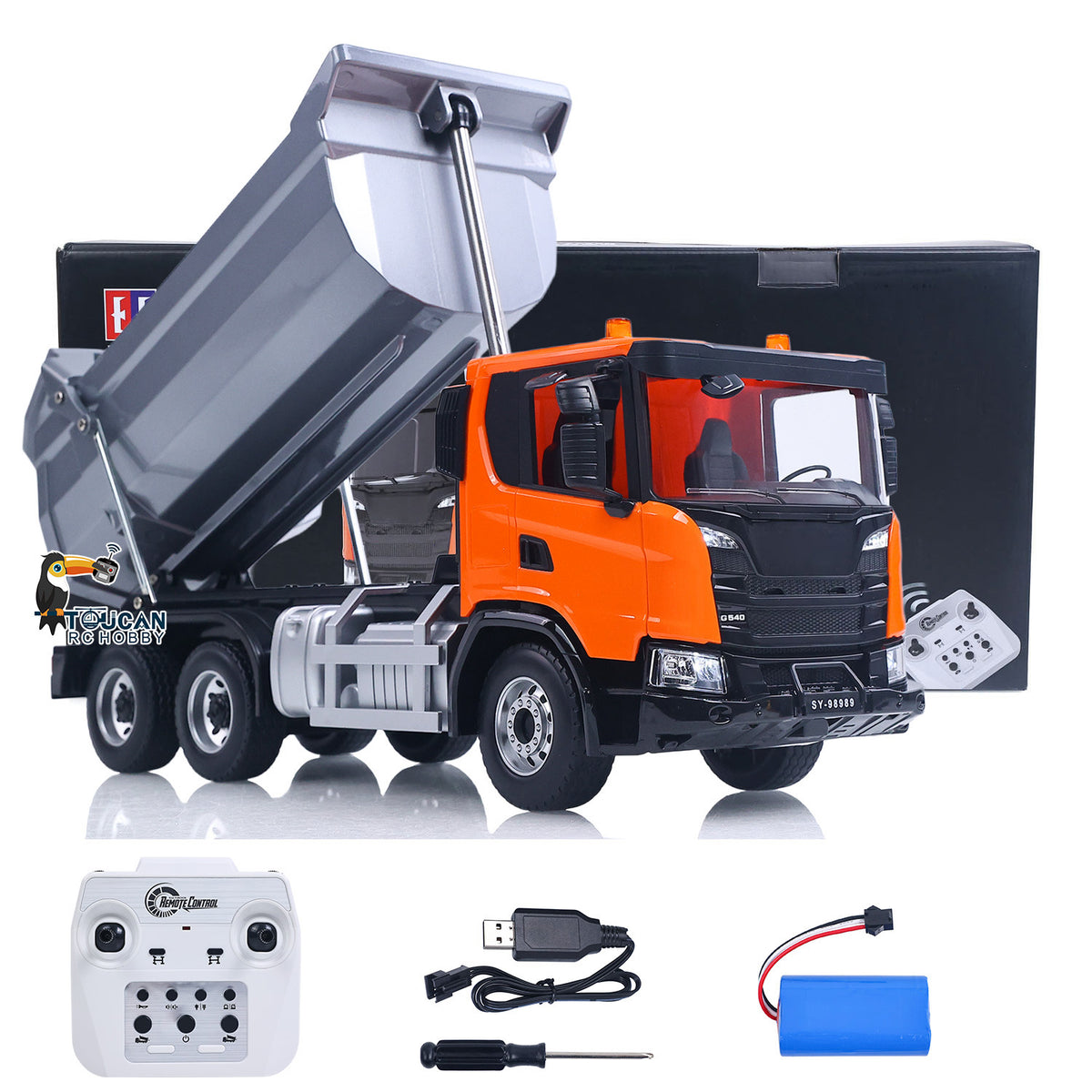 Double E G540 1/20 RC 6x4 Metal Dump Truck complete package with radio controller, battery and charger