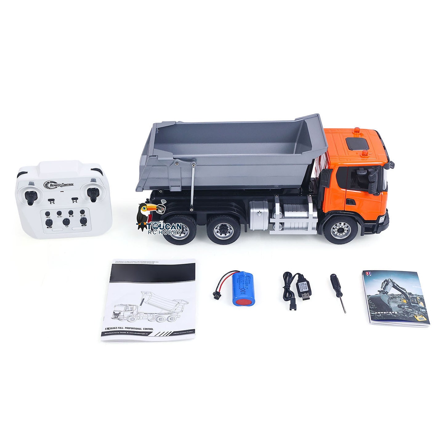 Double E G540 1/20 RC 6x4 Metal Dump Truck full package with radio controller, battery, charger and user manual
