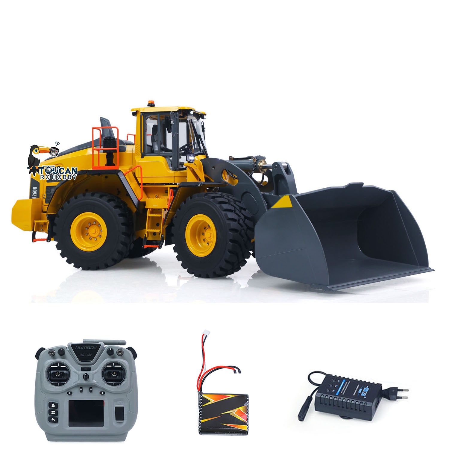 Double E L260H 1/14 RC hydraulic wheel loader features display