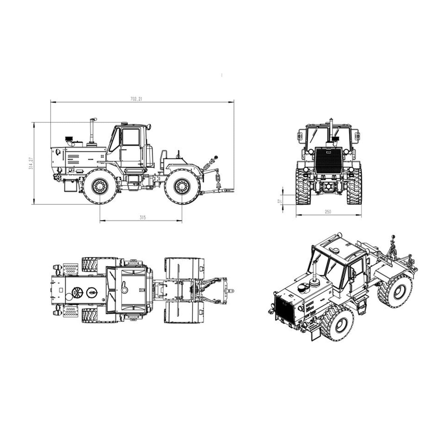 T150K 1/12 Hydraulic RC Agricultural Tractors Truck Metal Remote Control Tractor