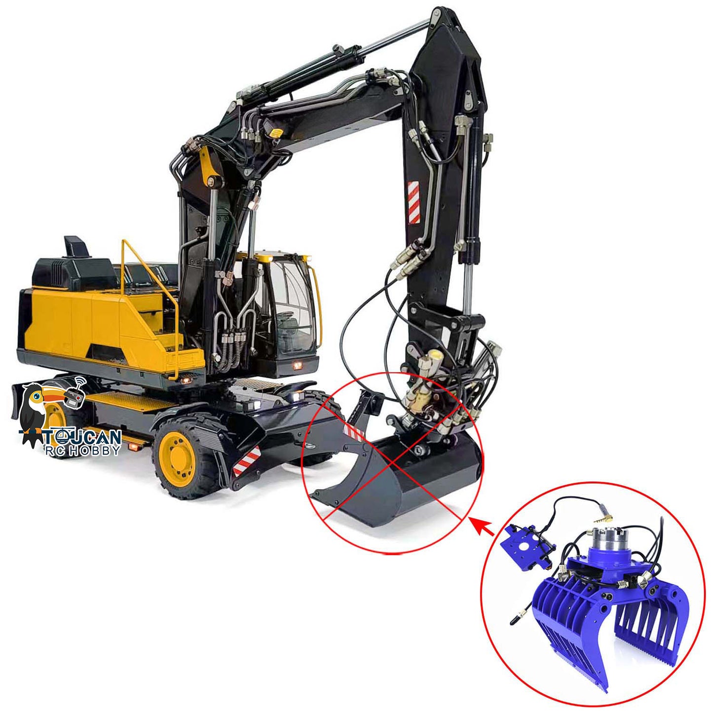 Metal 1:14 RC Hydraulic Digger 3-Arms EC380 Wheeled Remote Control Excavators Simulated Sound System AT9S RC Controller