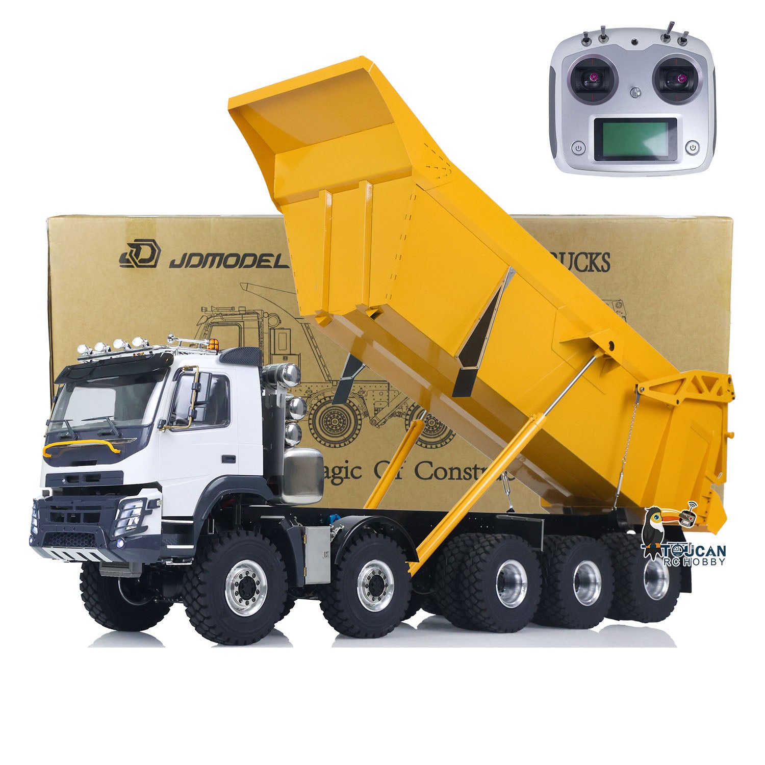 JDM-219 1/14 Metal RC Hydraulic 10x10 Dump Truck RTR overall view with I6S radio controller