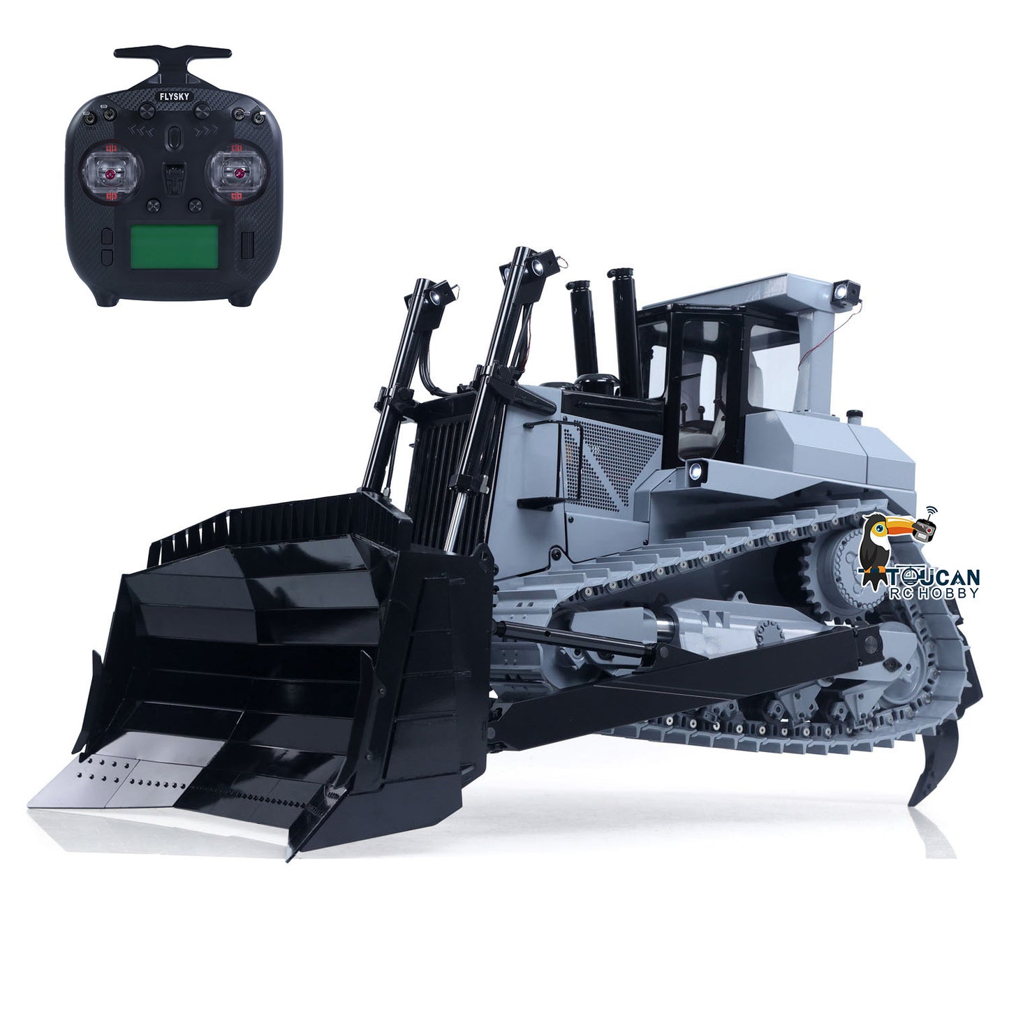 JDM-98 Ultra DXR2 1/14 Metal RC Hydraulic Bulldozer gray overall view