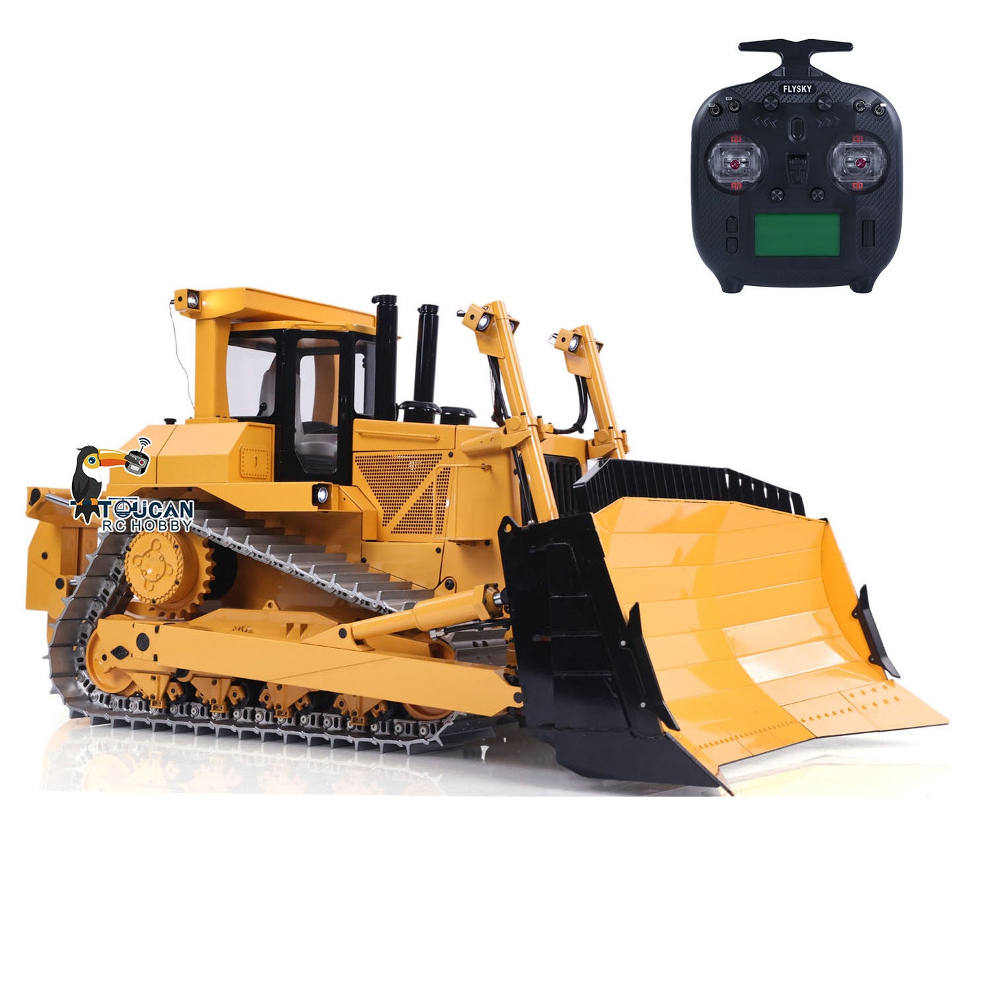 JDM-98 Ultra DXR2 1/14 Metal RC Hydraulic Bulldozer yellow complete package with FlySky ST8 radio controller
