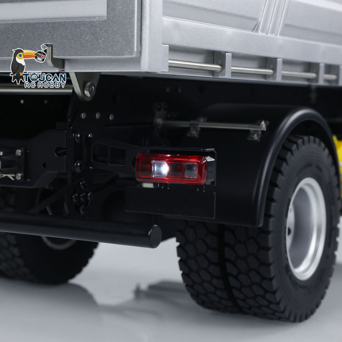 Kabolite 5701 1/14 4x4 Plastic RC Dump Truck rear light detail with realistic lighting system