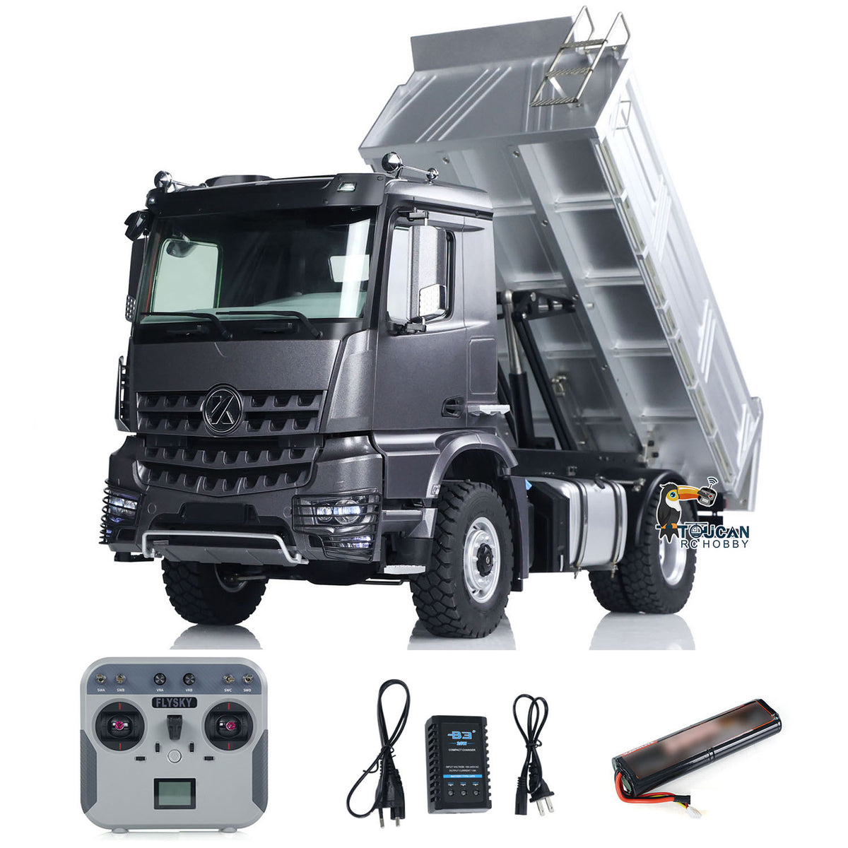 Kabolite 5701 1/14 4x4 Plastic RC Dump Truck gray complete set with controller battery and charger