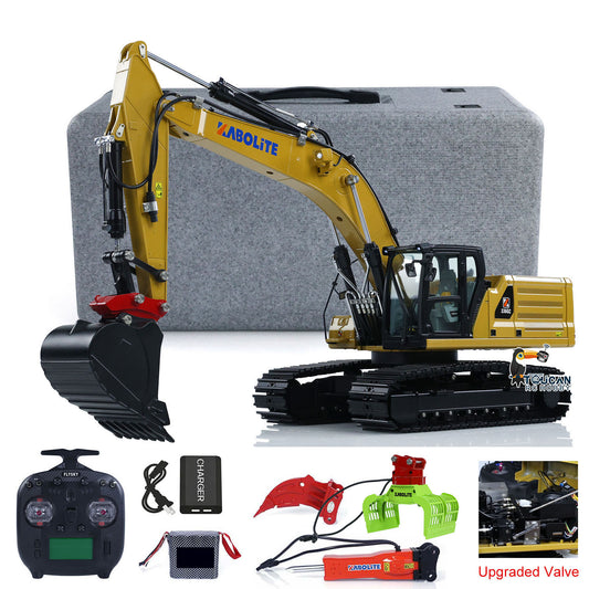 KABOLITE K961 100S PRO 1/18 Metal Hydraulic RC Crawler Excavator yellow RTR configuration with radio controller battery charger and attachments