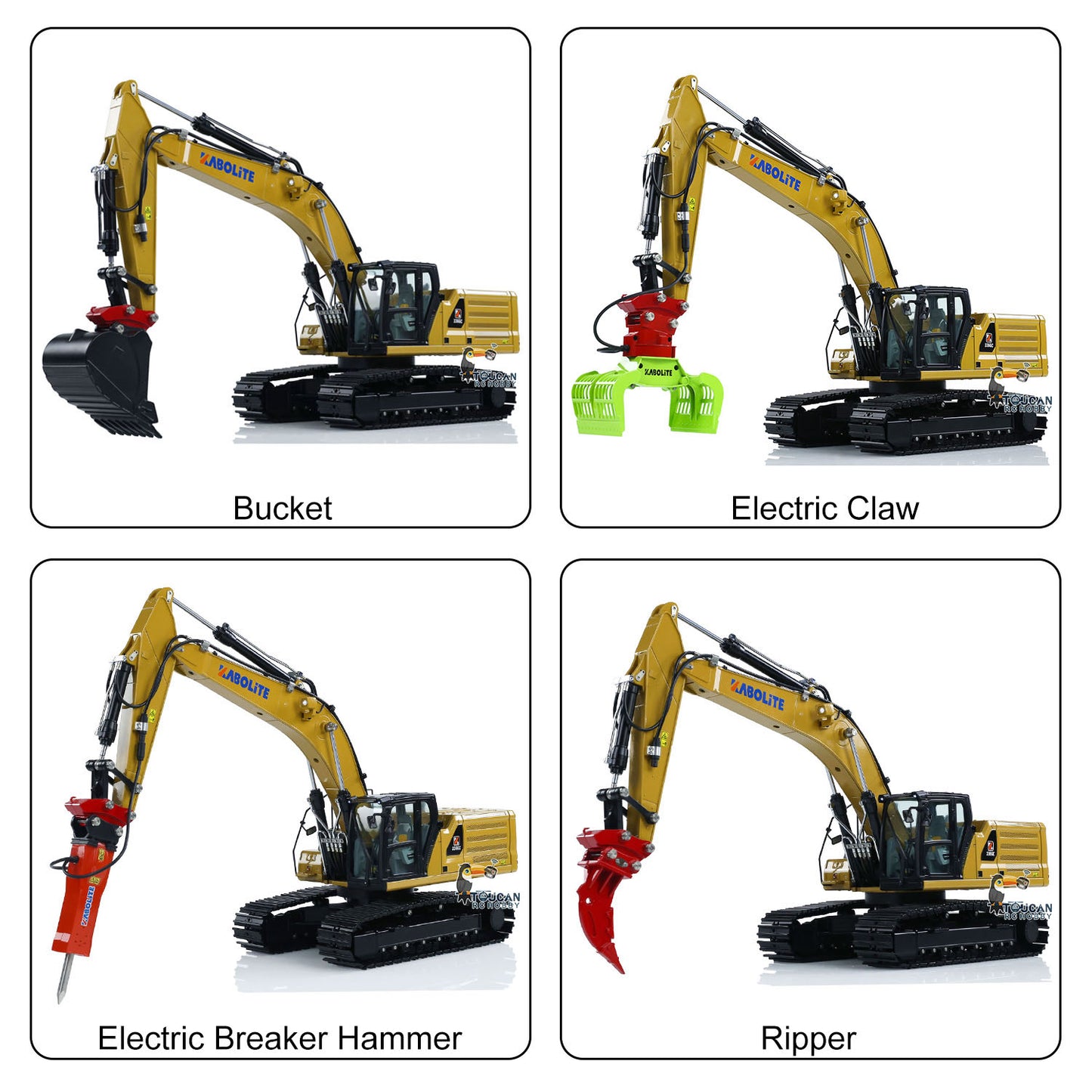 KABOLITE K961 100S PRO 1/18 Metal Hydraulic RC Crawler Excavator four attachments including claw hammer grab and ripper