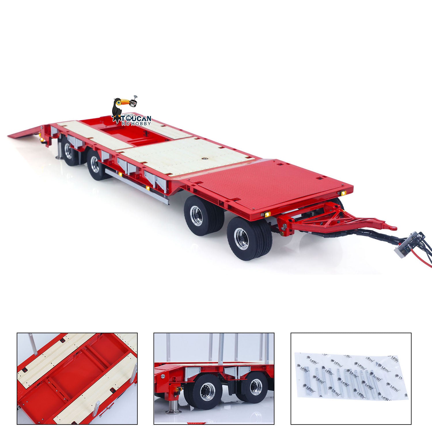 LESU A0049 1/14 Metal Hydraulic Tailboard Trailer red painted assembled model