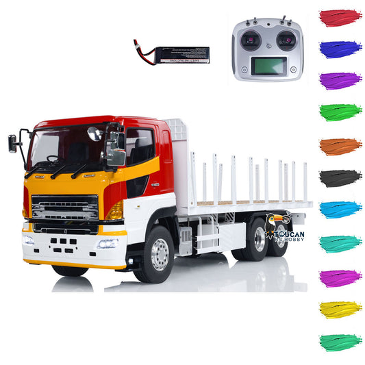 LESU 1/14 Metal 6x4 RC Timber Flatbed Truck complete package with FlySky I6S radio controller, battery and charger
