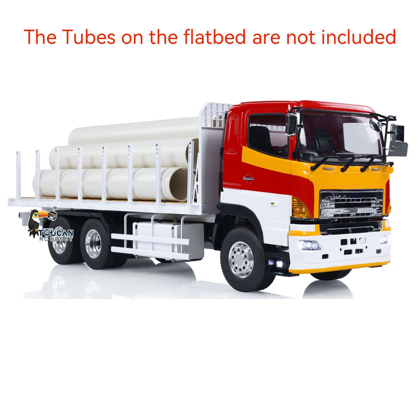 LESU 1/14 Metal 6x4 RC Timber Flatbed Truck transporting tubes in a realistic working scene