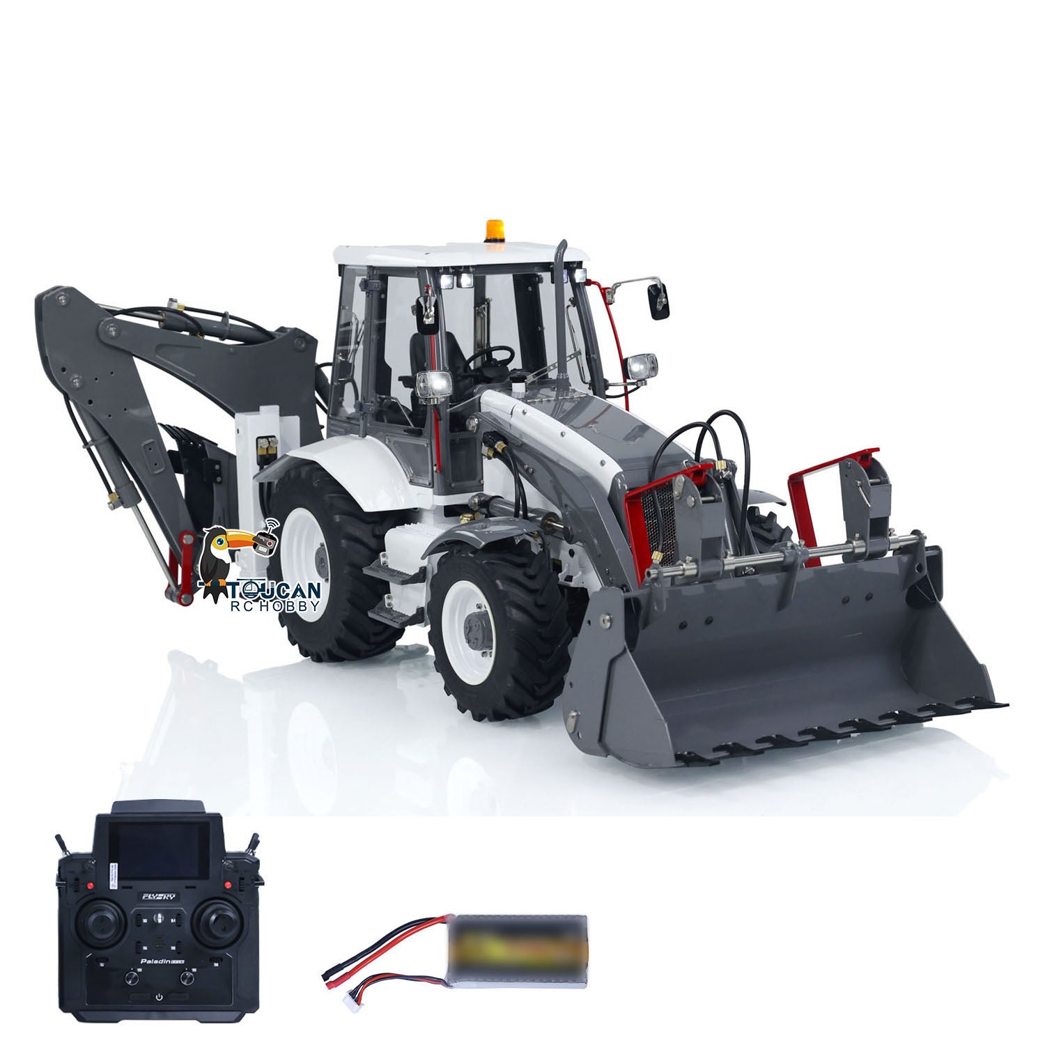 LESU BL71 A0010 1/14 Metal Hydraulic RC Backhoe Loader white and grey RTR set with controller and battery