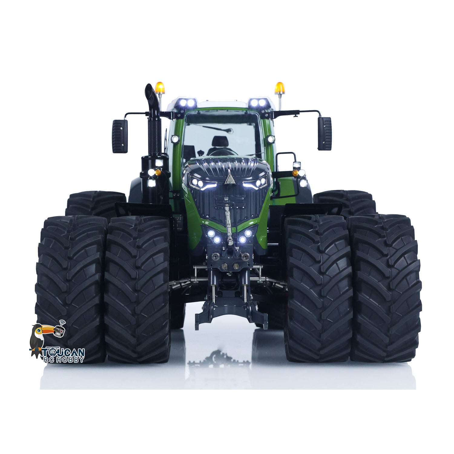 LESU A0018 AOUE 1050 1/14 Metal Hydraulic RC Tractor front view with 4x4 chassis and double wheels