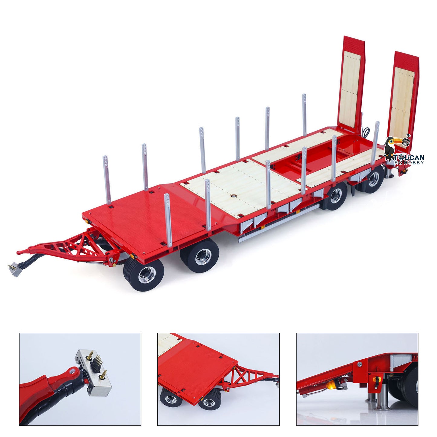 LESU A0049 1/14 Metal Hydraulic Tailboard Trailer red painted assembled version for RC tractor trucks