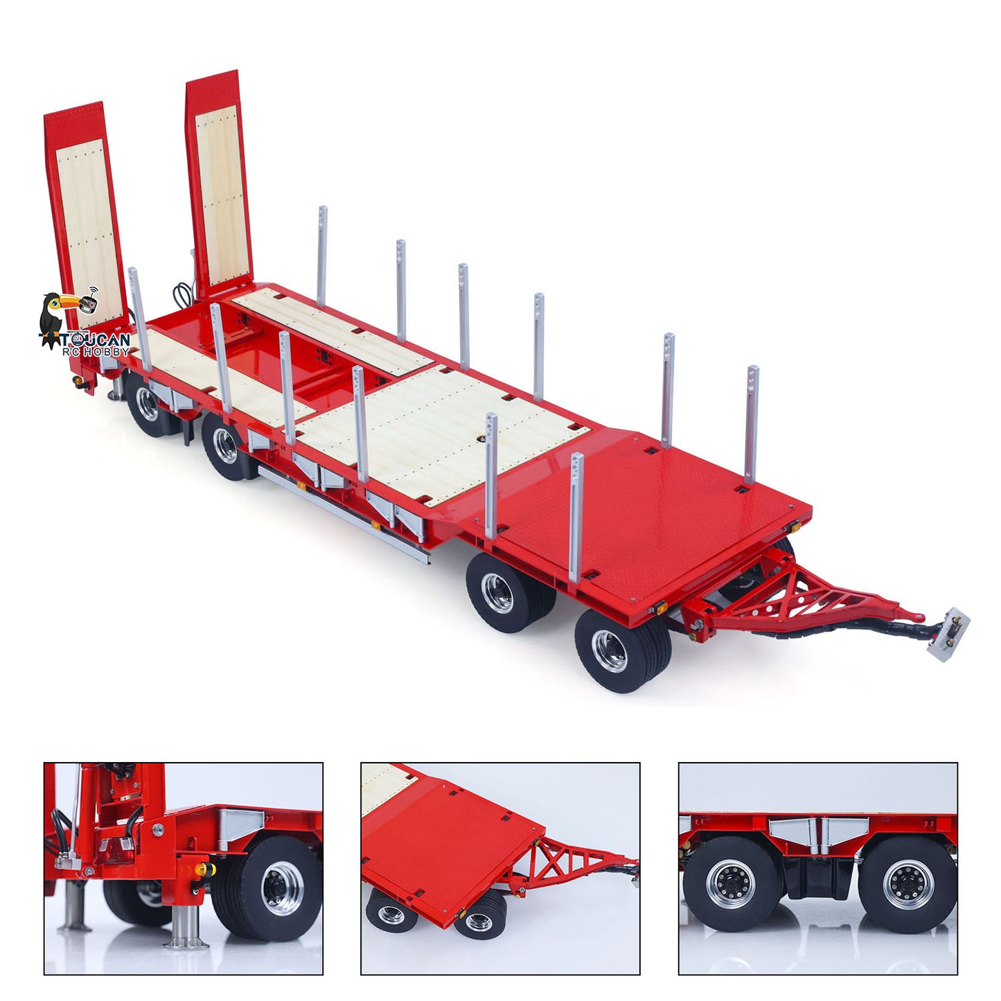 LESU A0049 1/14 Metal Hydraulic Tailboard Trailer assembled and red painted configuration