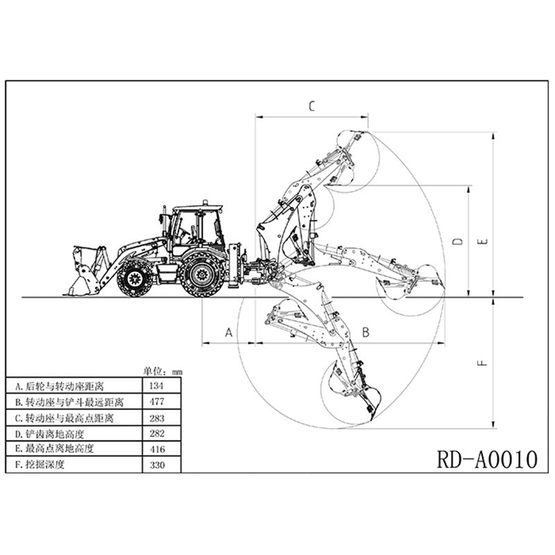 LESU BL71 A0010 1/14 Metal Hydraulic RC Backhoe Loader size and dimension details