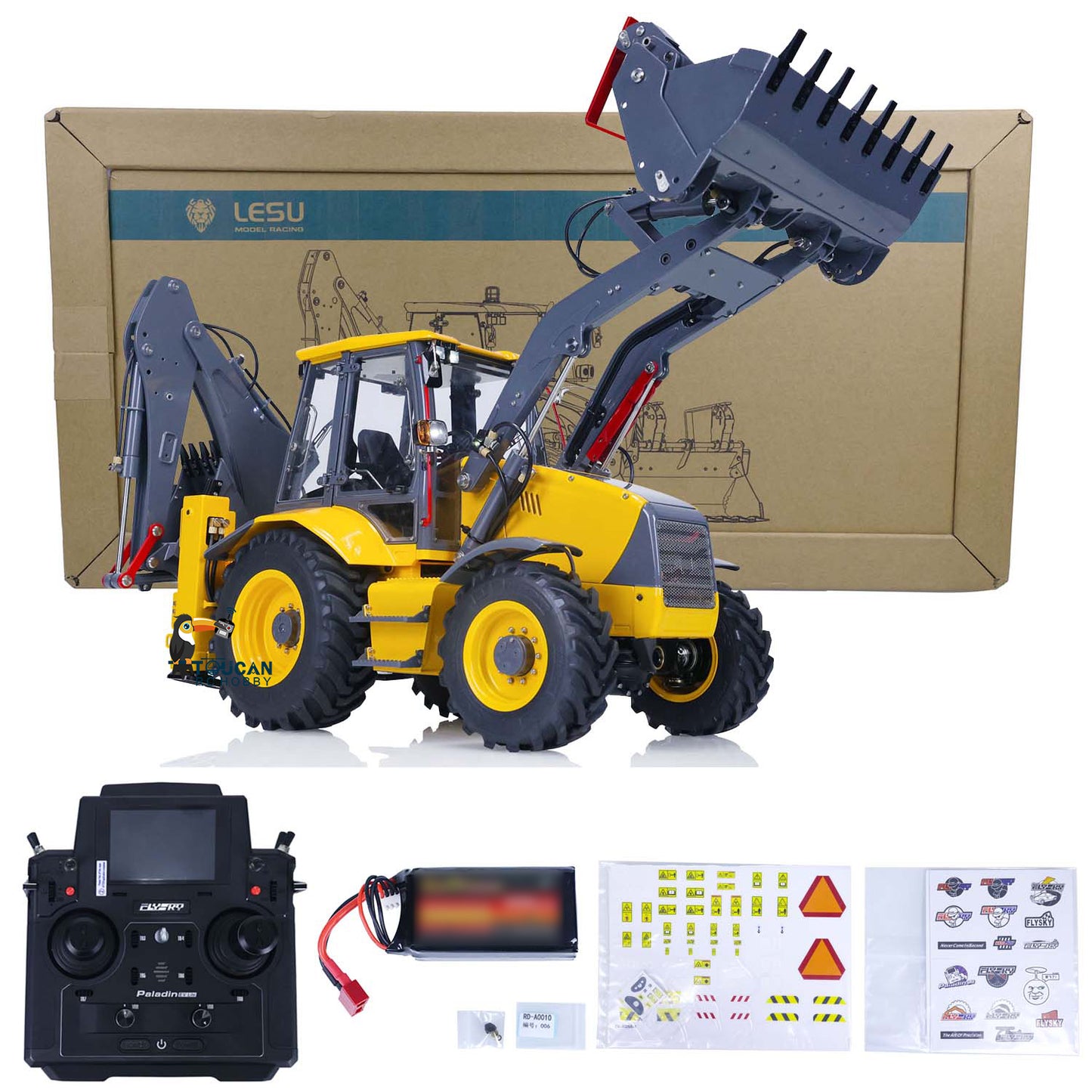 LESU BL71 A0010 1/14 Metal Hydraulic RC Backhoe Loader 2 in 1 set with radio controller battery and stickers