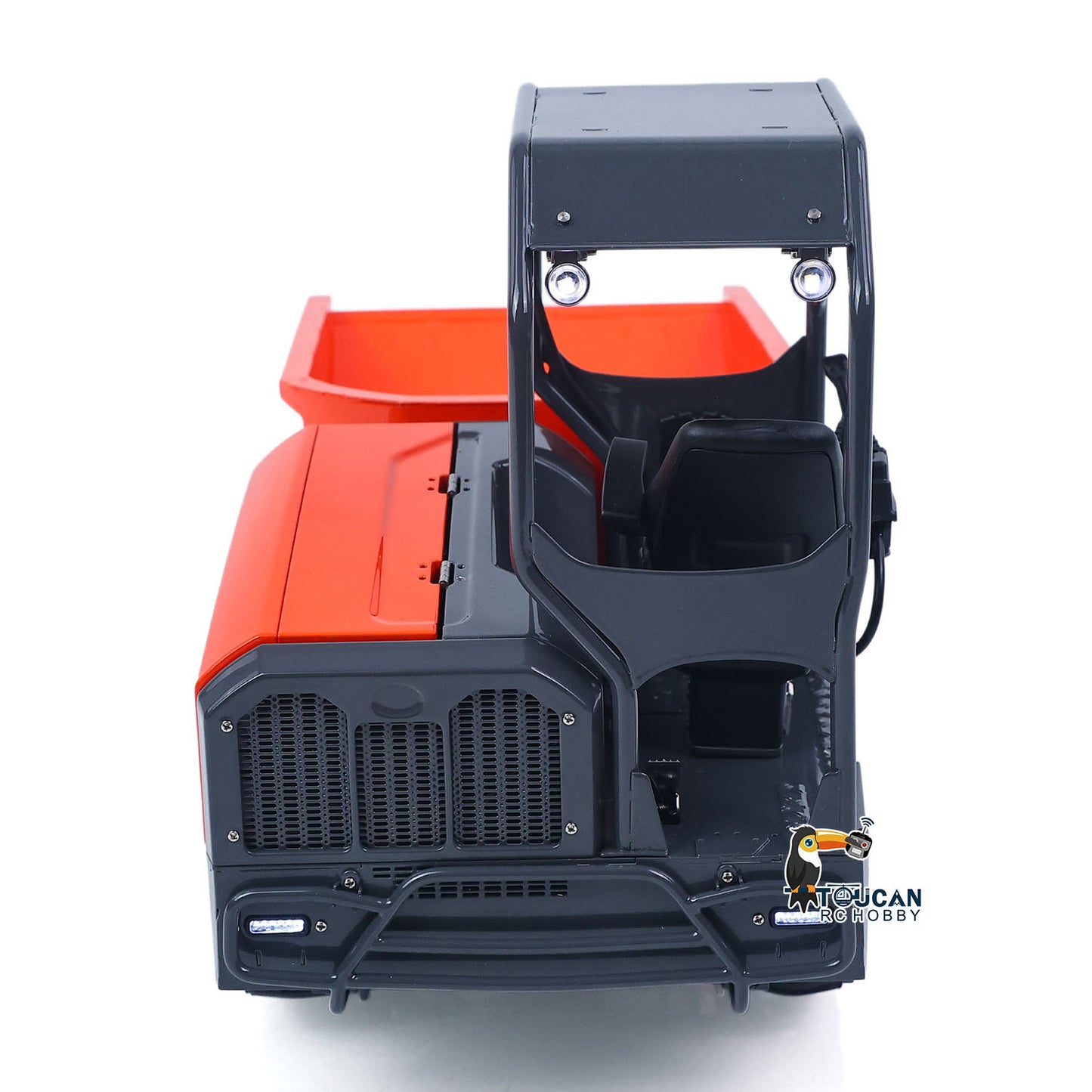 LESU KC300HR-5 1/14 Metal Hydraulic RC Tracked Dump Truck rear view with rotating dump body