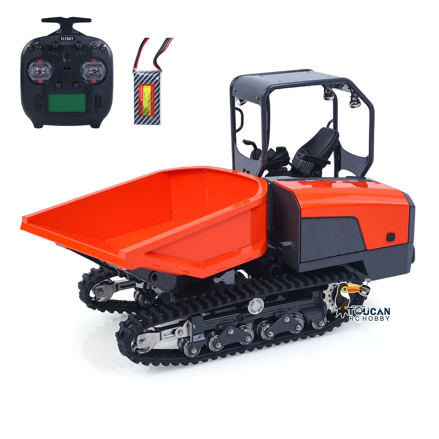 LESU KC300HR-5 1/14 Metal Hydraulic RC Tracked Dump Truck RTR configuration with radio controller and battery