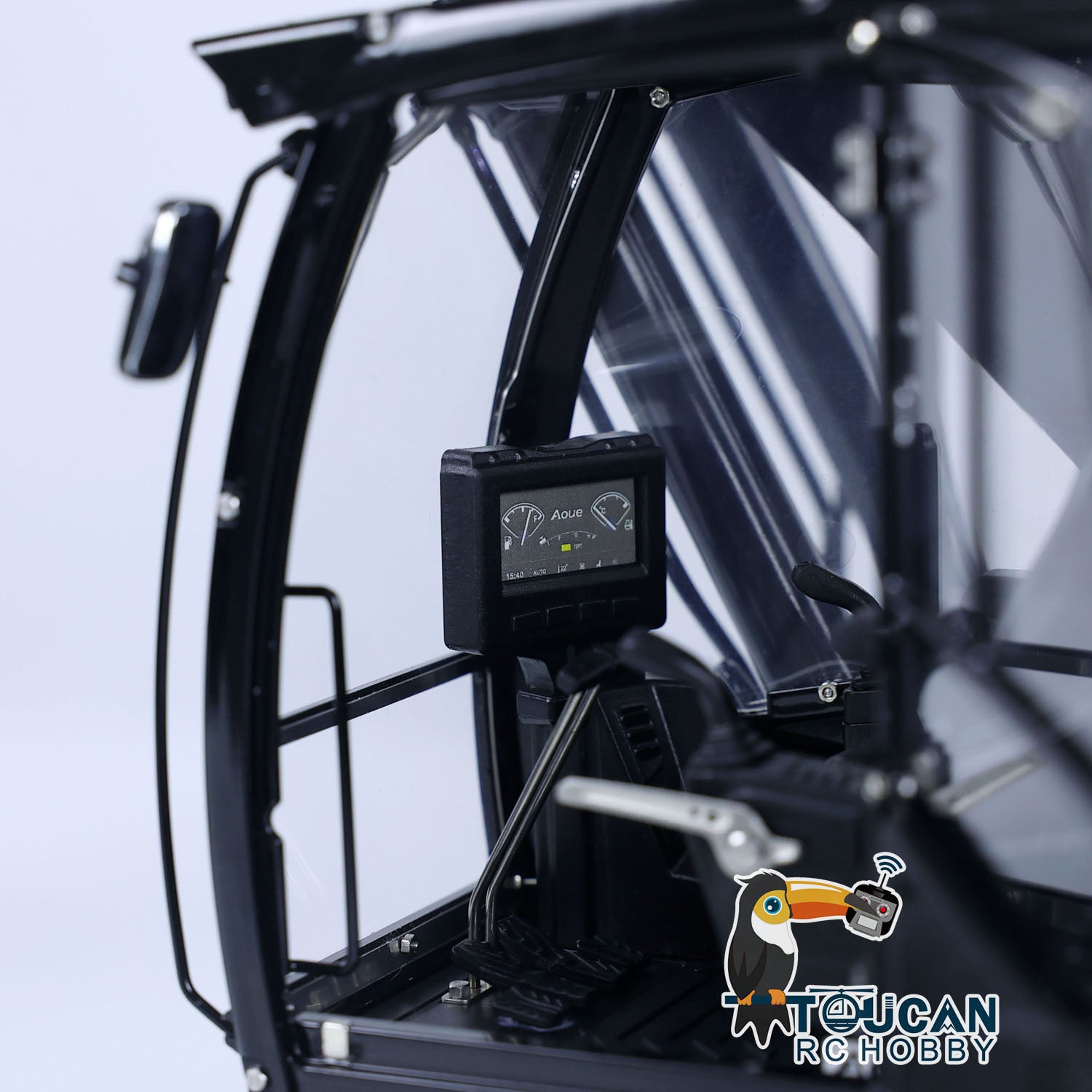 LESU LR945 B0016 1/14 Metal Hydraulic RC Excavator cab interior with detailed controls and electronic display