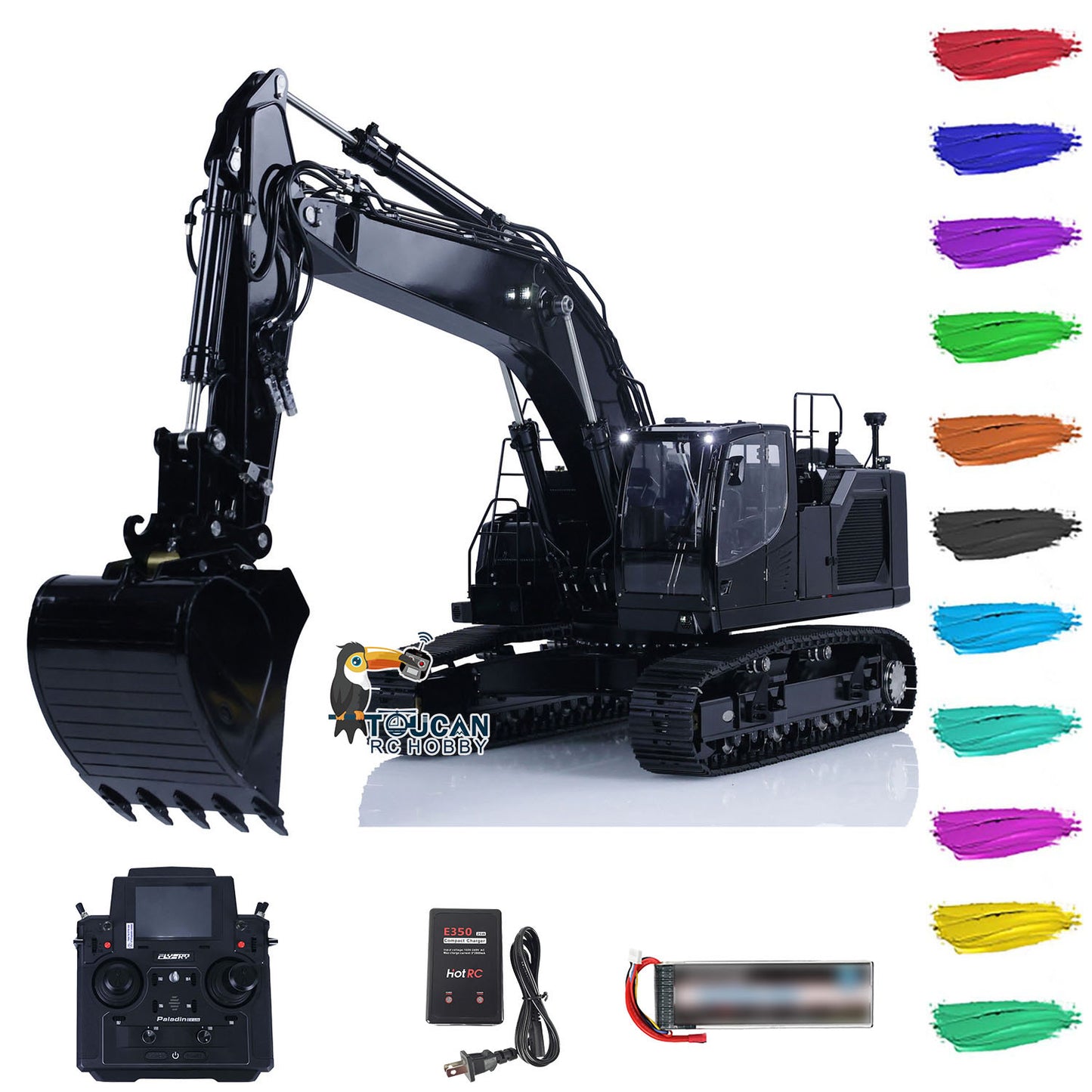 LESU LR945 B0016 1/14 Metal Hydraulic RC Excavator RTR configuration with radio controller battery and charger