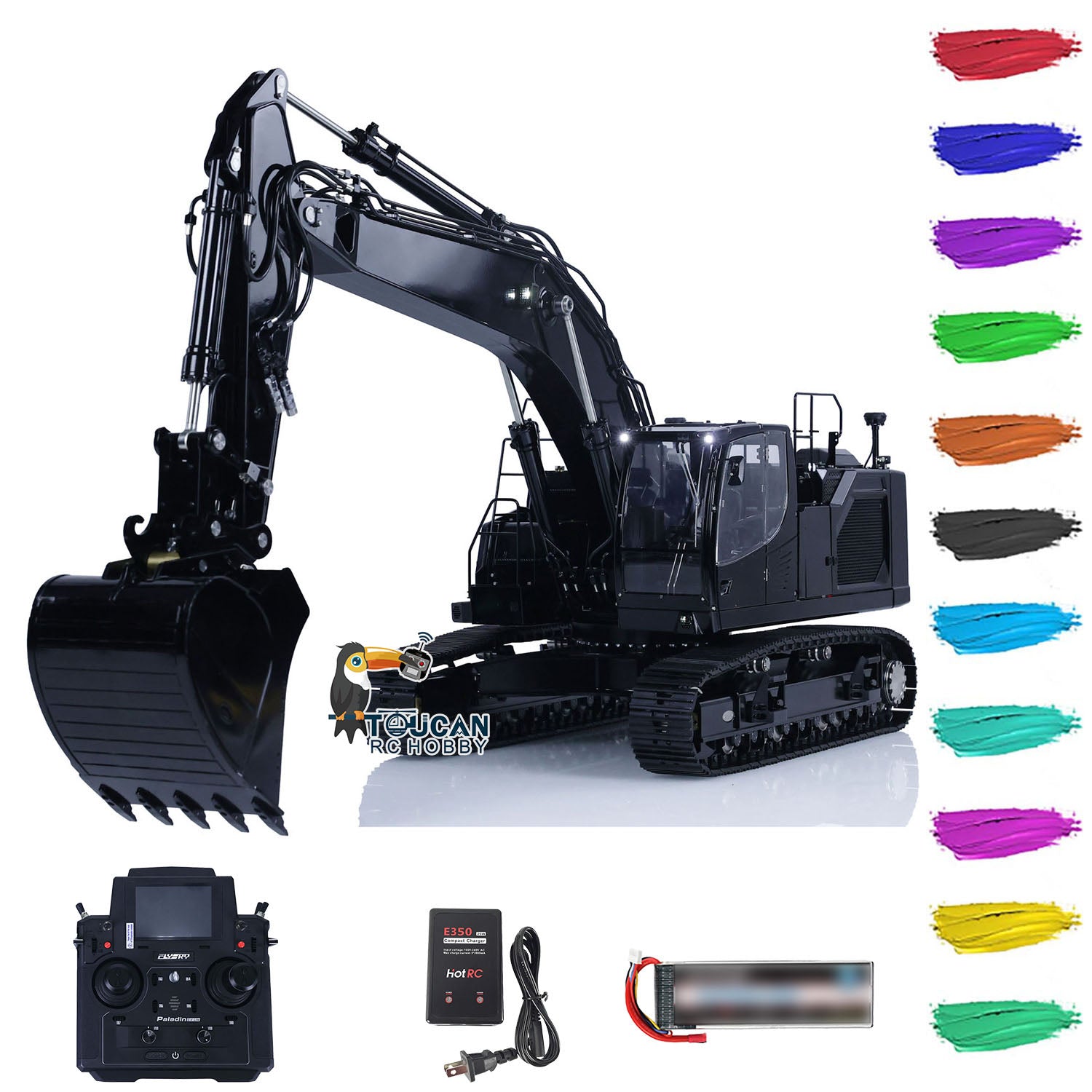 LESU LR945 B0016 1/14 Metal Hydraulic RC Excavator RTR configuration with radio controller battery and charger
