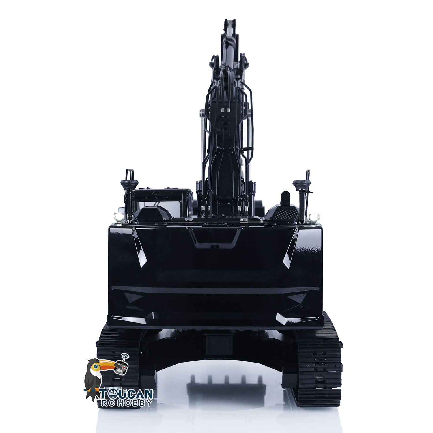LESU LR945 B0016 1/14 Metal Hydraulic RC Excavator rear view with counterweight and tracked chassis