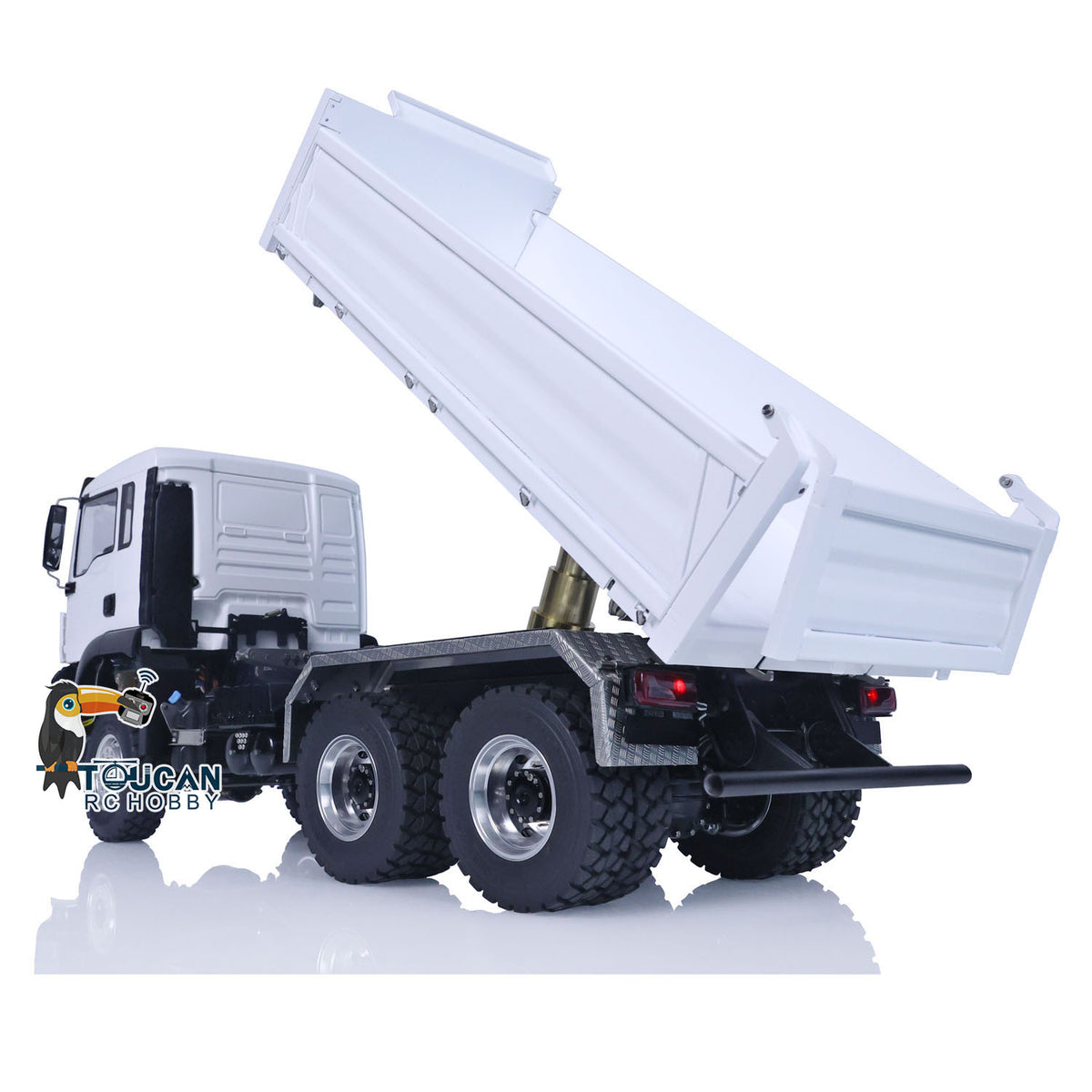 LESU Z0018 1/14 6x6 Metal RC Hydraulic Dump Truck rear view with 3-way tipping bed