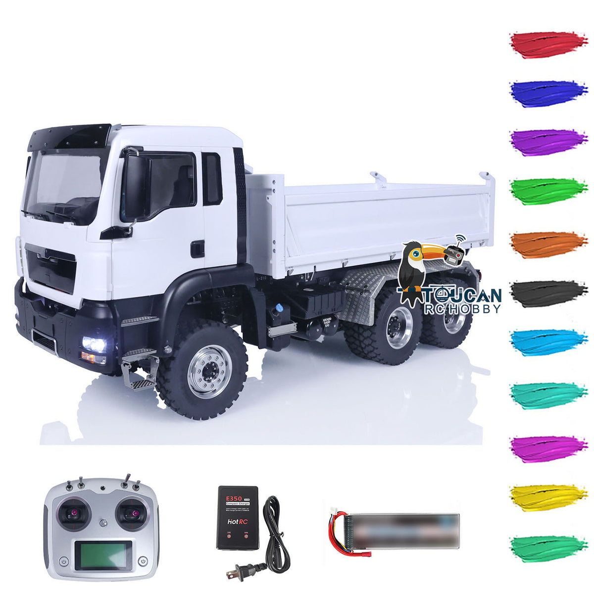 LESU Z0018 1/14 6x6 Metal RC Hydraulic Dump Truck RTR configuration with radio controller battery and charger