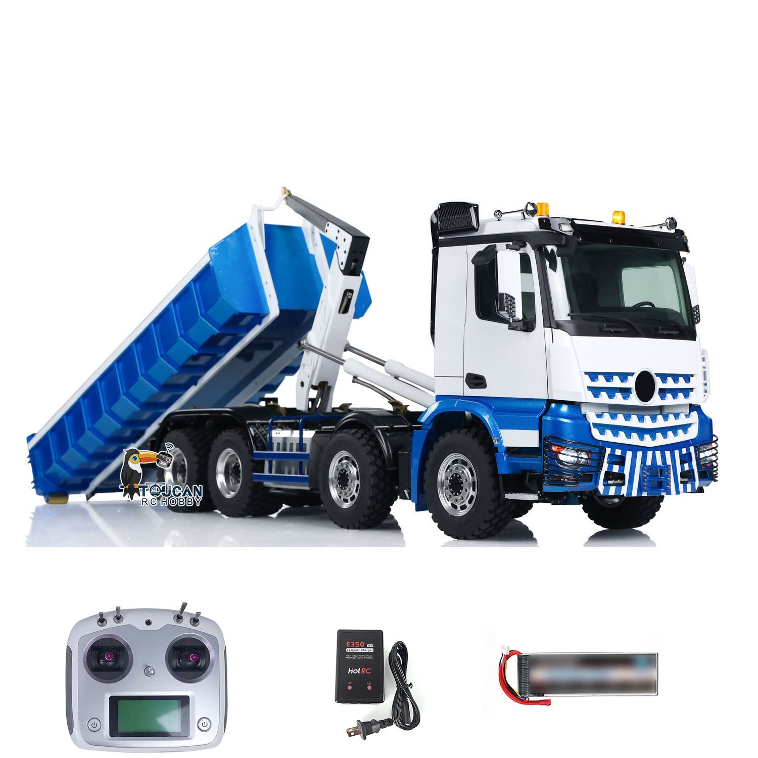 LESU Z0036 3348 1/14 8x8 Metal Hydraulic RC Roll-On Roll-Off Dump Truck RTR package with I6S radio controller, battery and charger