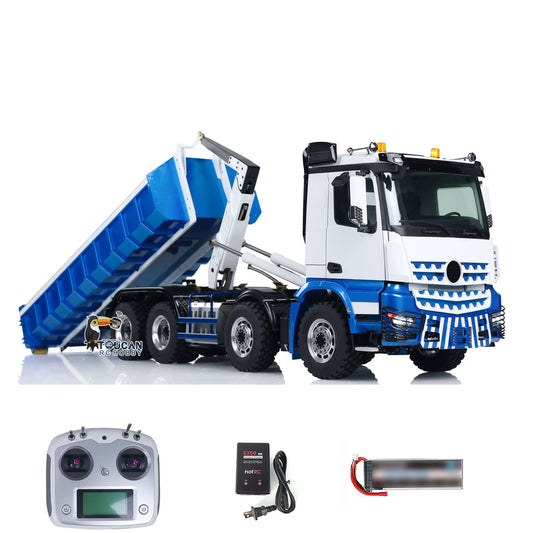 LESU Z0036 3348 1/14 8x8 Metal Hydraulic RC Roll-On Roll-Off Dump Truck RTR package with I6S radio controller, battery and charger