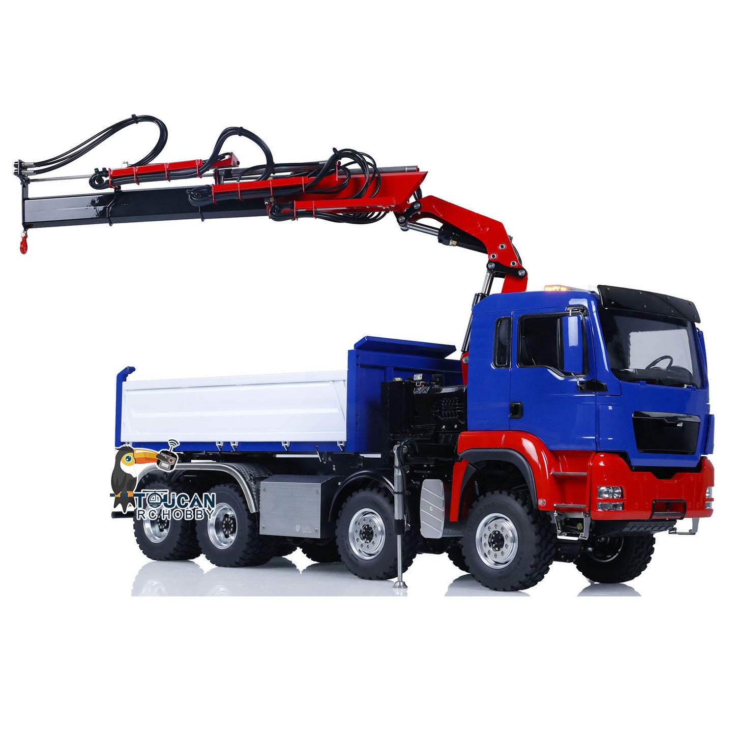 LESU Z0063 1/14 8x8 Metal Hydraulic RC Dump Truck With Crane full body view with 3-way tipping body
