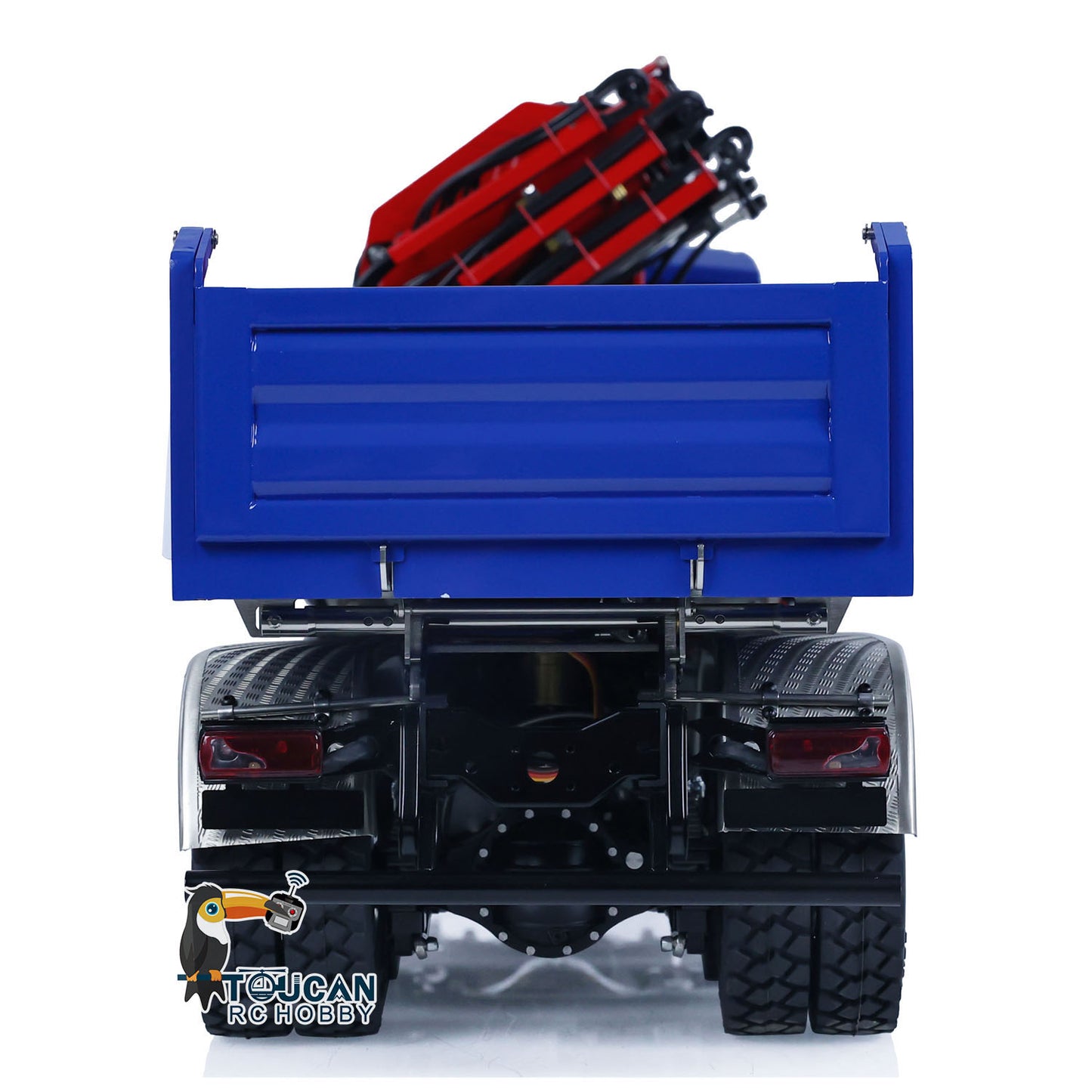 LESU Z0063 1/14 8x8 Metal Hydraulic RC Dump Truck With Crane rear view with tipping body and rear details