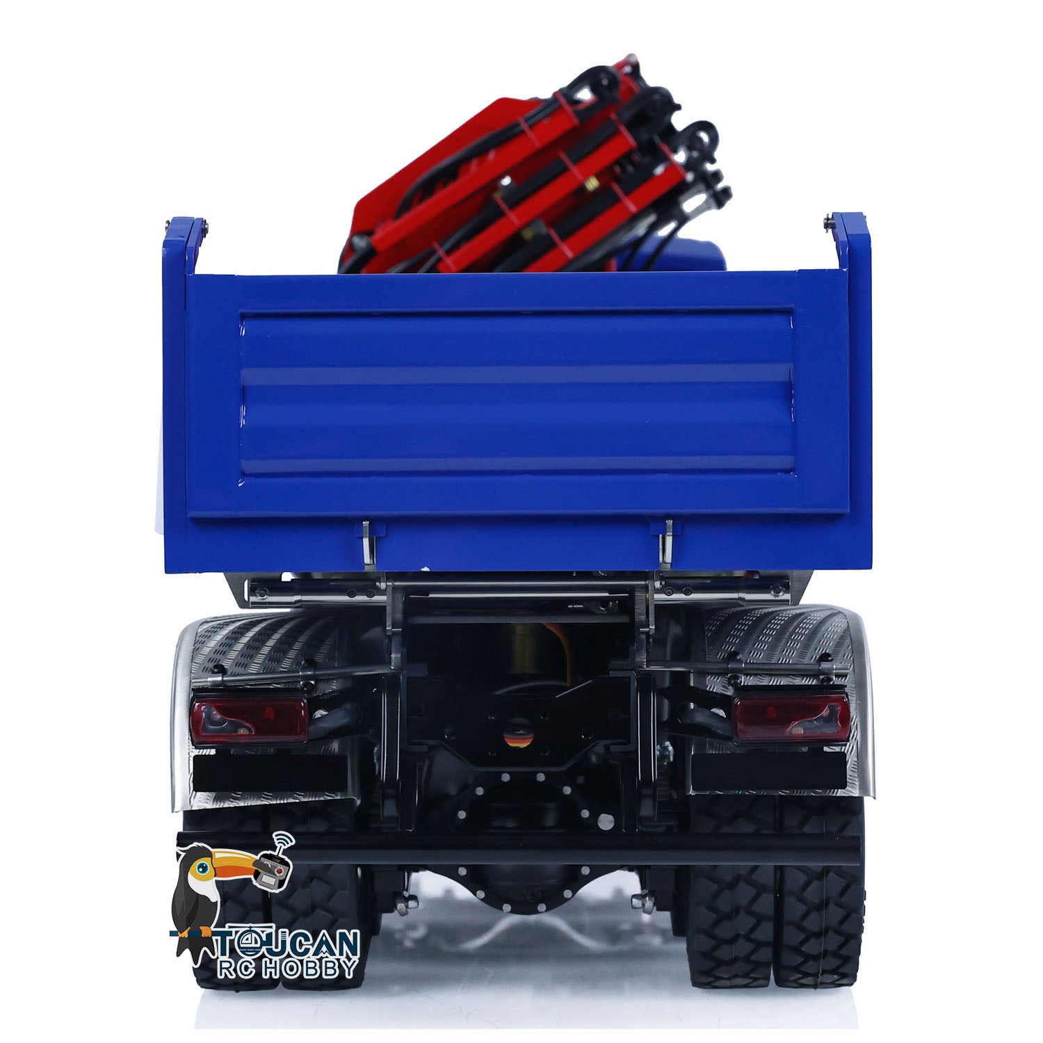 LESU Z0063 1/14 8x8 Metal Hydraulic RC Dump Truck With Crane rear view with tipping body and rear details