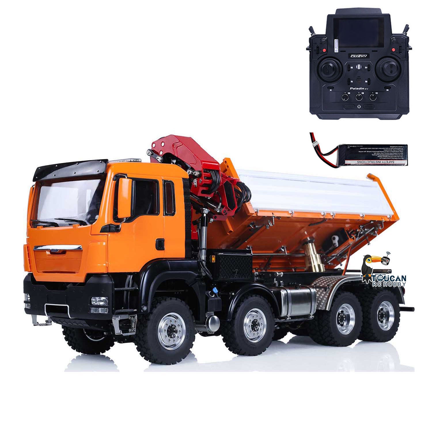 LESU Z0063 1/14 8x8 Metal Hydraulic RC Dump Truck With Crane orange RTR package with radio controller battery and charger
