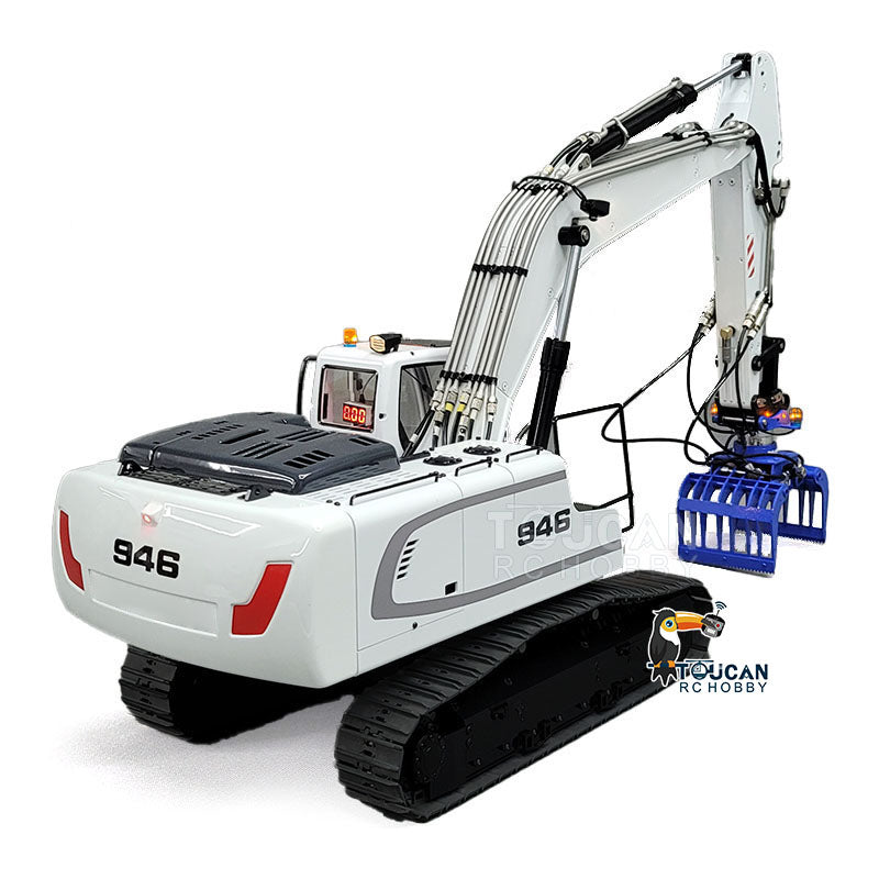 MT Model 946 1/14 Metal Hydraulic RC Tracked Excavator full body view with two-section arm and tracked chassis