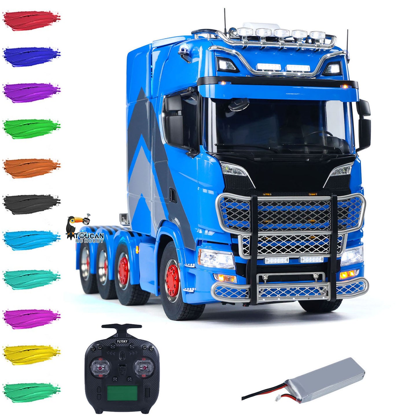 ScaleClub 770S 1/14 8x8 Metal Chassis RC Tractor Truck configuration with ST8 radio controller and battery
