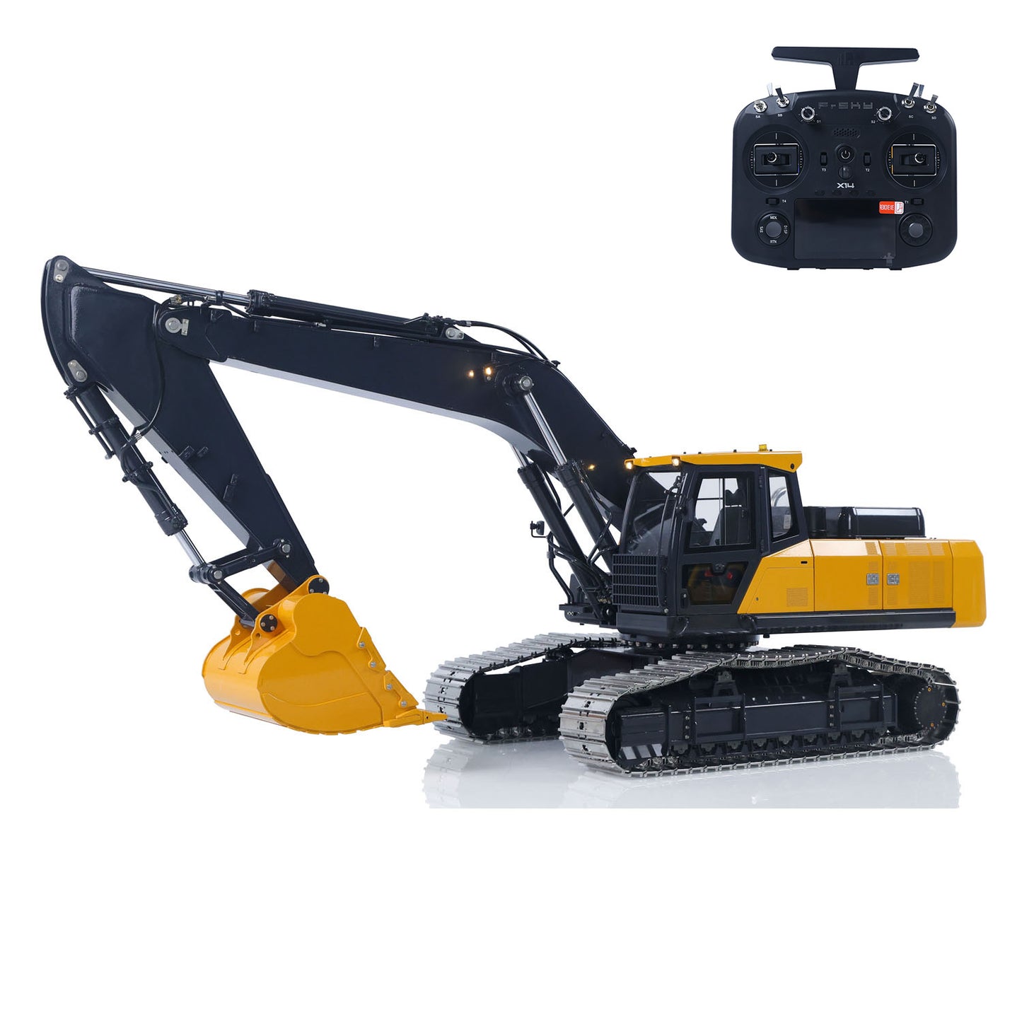 Super Frog E400 1/14 RC hydraulic excavator side profile metal chassis detail