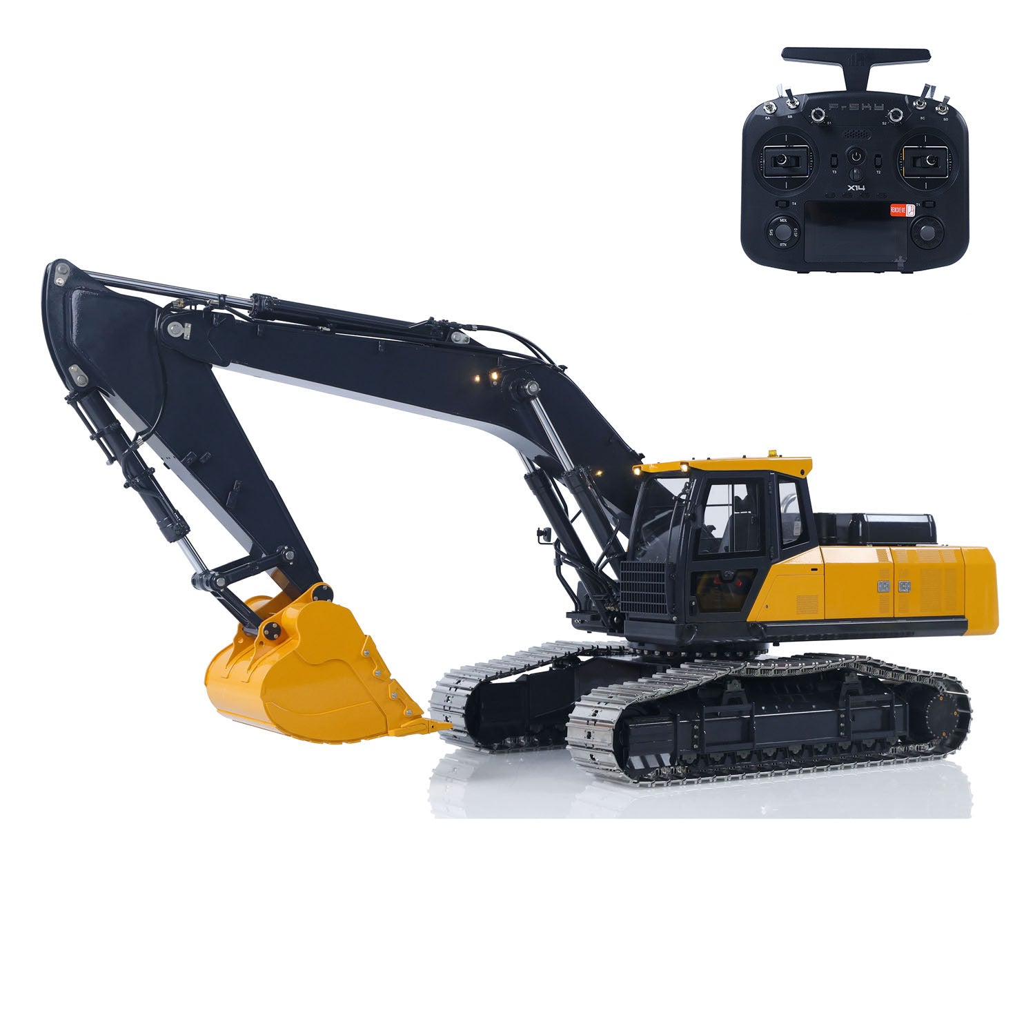 Super Frog E400 1/14 RC hydraulic excavator side profile metal chassis detail