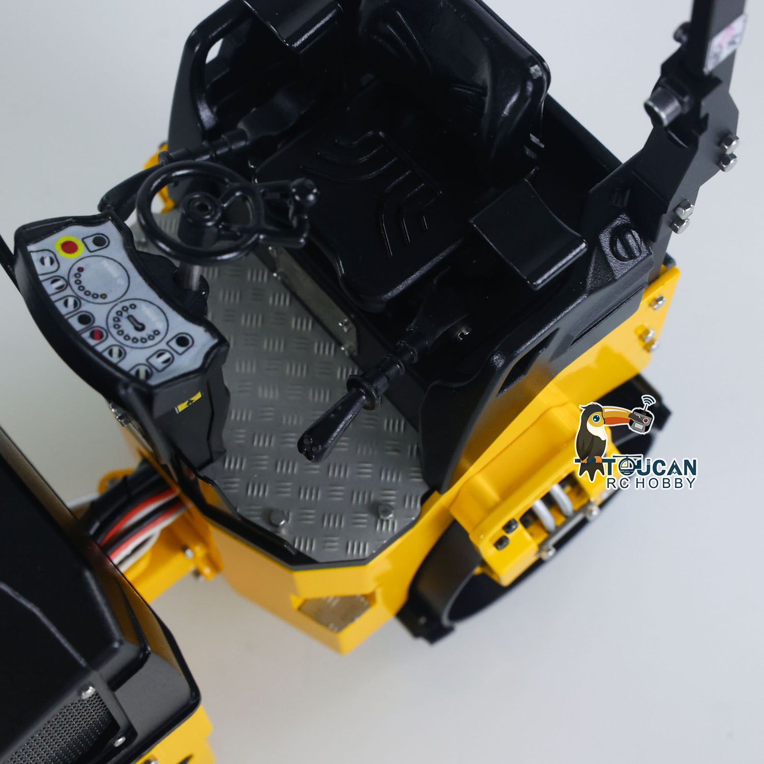 TOUCAN BW120AD 1/14 Metal RC Road Roller Compactor cab detail with realistic operator controls