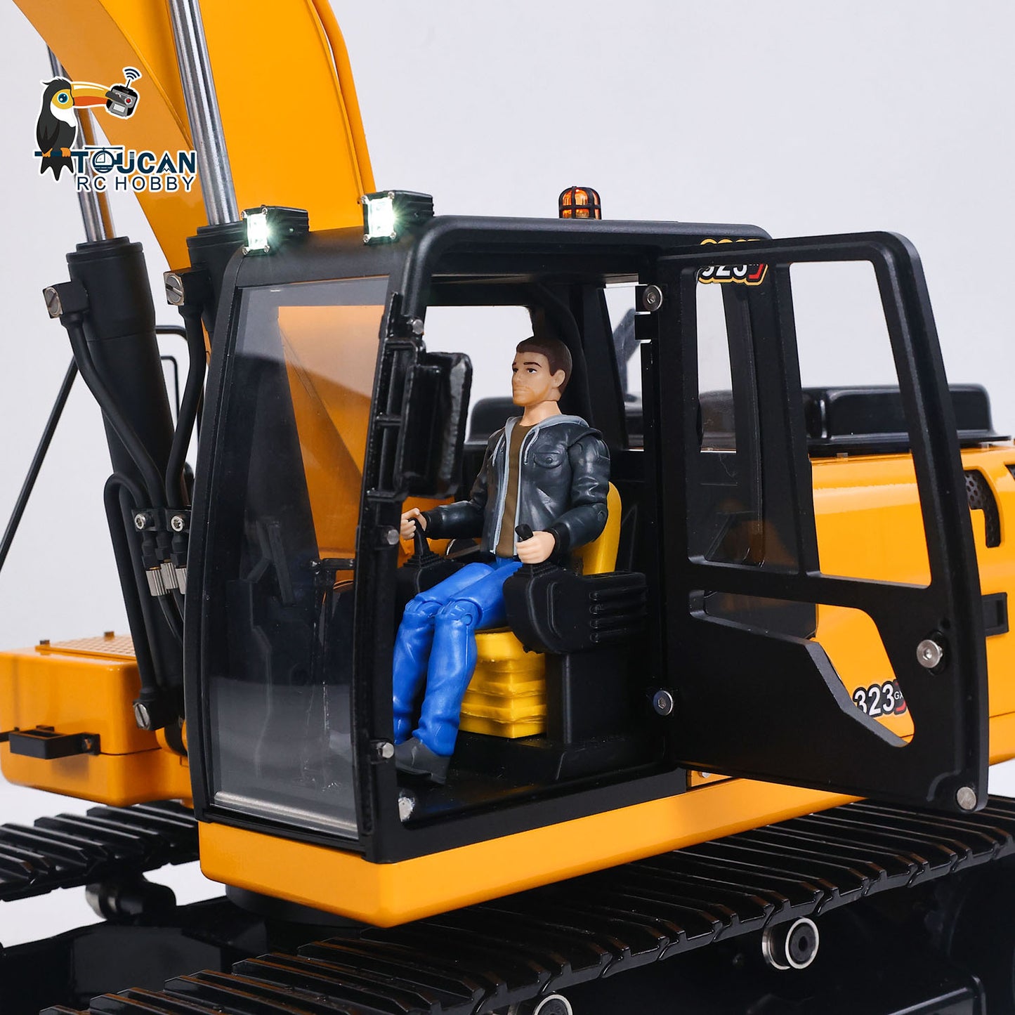 TOUCAN 323GX 1/12 RC excavator cab interior detail with realistic scale model design